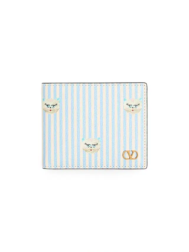Valentino Garavani Men's VLogo Signature Wallet in Grainy Calfskin with Le Chat De La Maison Print - Azure