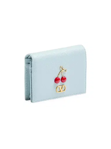Valentino Garavani Women's Cherryfic Wallet in Grainy Calfskin - Porcelain Blue | Thumbnail 4