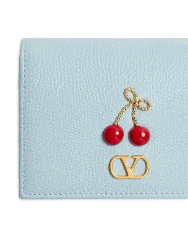 Valentino Garavani Women's Cherryfic Wallet in Grainy Calfskin - Porcelain Blue | Thumbnail 5
