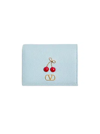 Valentino Garavani Women's Cherryfic Wallet in Grainy Calfskin - Porcelain Blue | Thumbnail 1