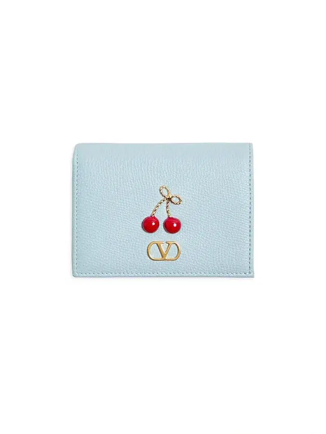 Valentino Garavani Women's Cherryfic Wallet in Grainy Calfskin - Porcelain Blue