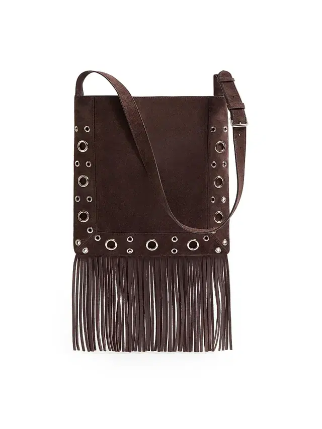 Men's Nellcôte Suede Shoulder Bag with Fringes - Brown