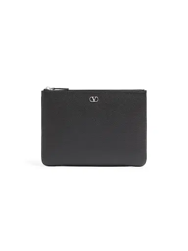 Valentino Garavani Men's VLogo Signature Grainy Calfskin Pouch - Black | Thumbnail 1 Valentino Garavani Men's VLogo Signature Grainy Calfskin Pouch - Black | Thumbnail 1