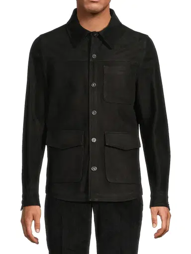 Isaia Men's Suede Button-Front Overshirt | Thumbnail 3 Isaia Men's Suede Button-Front Overshirt | Thumbnail 3