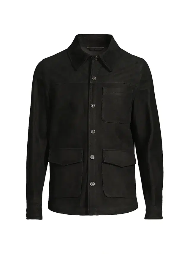 Isaia Men's Suede Button-Front Overshirt - Black