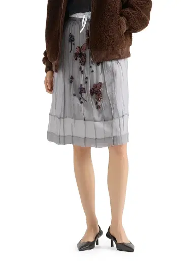 Prada Women's Embroidered Chiffon Midi-Skirt - Grey | Thumbnail 2 Prada Women's Embroidered Chiffon Midi-Skirt - Grey | Thumbnail 2