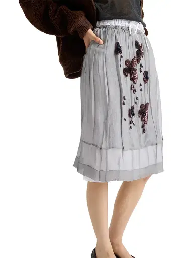 Prada Women's Embroidered Chiffon Midi-Skirt - Grey | Thumbnail 4 Prada Women's Embroidered Chiffon Midi-Skirt - Grey | Thumbnail 4