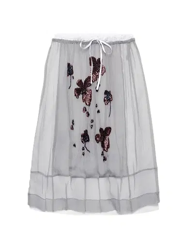 Prada Women's Embroidered Chiffon Midi-Skirt - Grey | Thumbnail 1 Prada Women's Embroidered Chiffon Midi-Skirt - Grey | Thumbnail 1