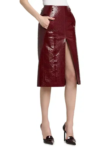 Tom Ford Women's Snake-Effect Leather Midi-Skirt | Thumbnail 4
