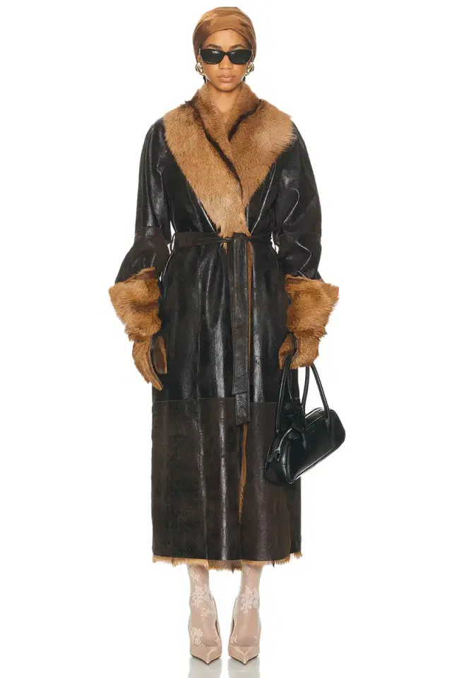 Magda Butrym Long Belted Leather Reversible Coat