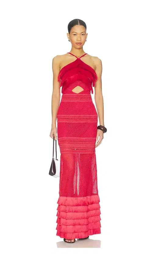 Radiant Fringe Halterneck Maxi Dress