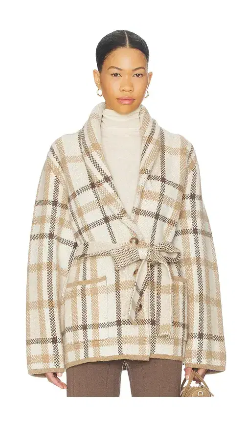 Super Luxe Plaid Jacquard Wrap Coat