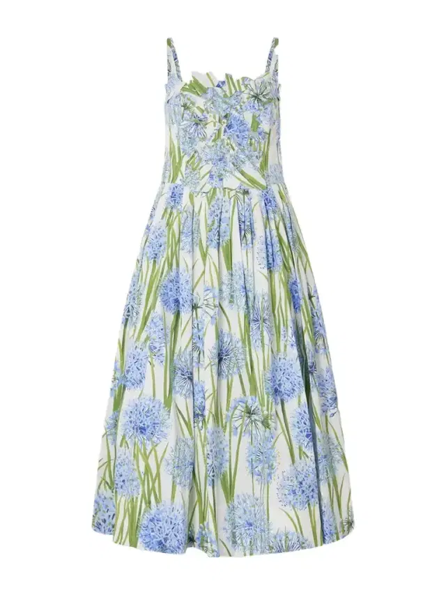 Pleated Floral-print Cotton-blend Poplin Midi Dress
