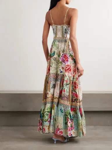 Camilla Crystal-embellished Tiered Floral-print Linen Maxi Dress | Thumbnail 3
