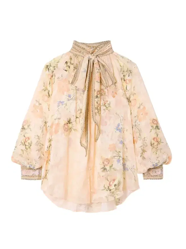 Crystal-embellished Pussy-bow Floral-print Silk-blend Jacquard Blouse