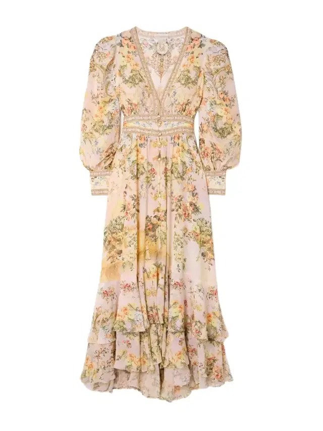 Crystal-embellished Tiered Floral-print Silk-chiffon Maxi Dress