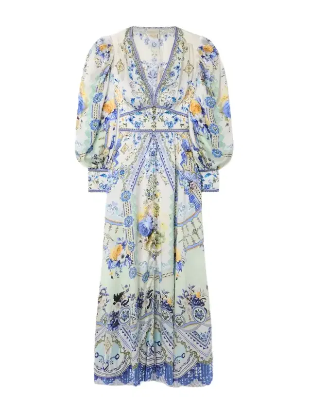 Crystal-embellished Shirred Printed Silk Maxi Dress