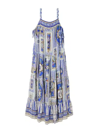 Camilla Tie-detailed Lace-trimmed Tiered Printed Silk-satin Maxi Dress | Thumbnail 1 Camilla Tie-detailed Lace-trimmed Tiered Printed Silk-satin Maxi Dress | Thumbnail 1