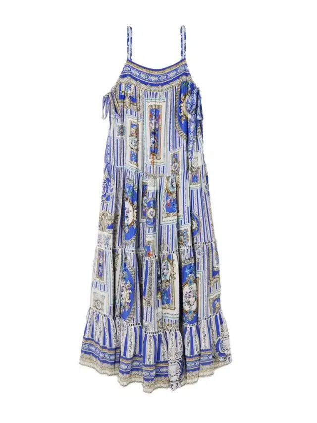Tie-detailed Lace-trimmed Tiered Printed Silk-satin Maxi Dress