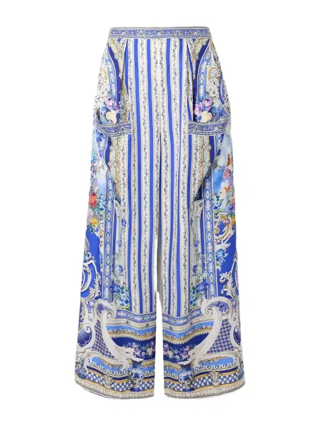Crystal-embellished Printed Silk-satin Wide-leg Pants