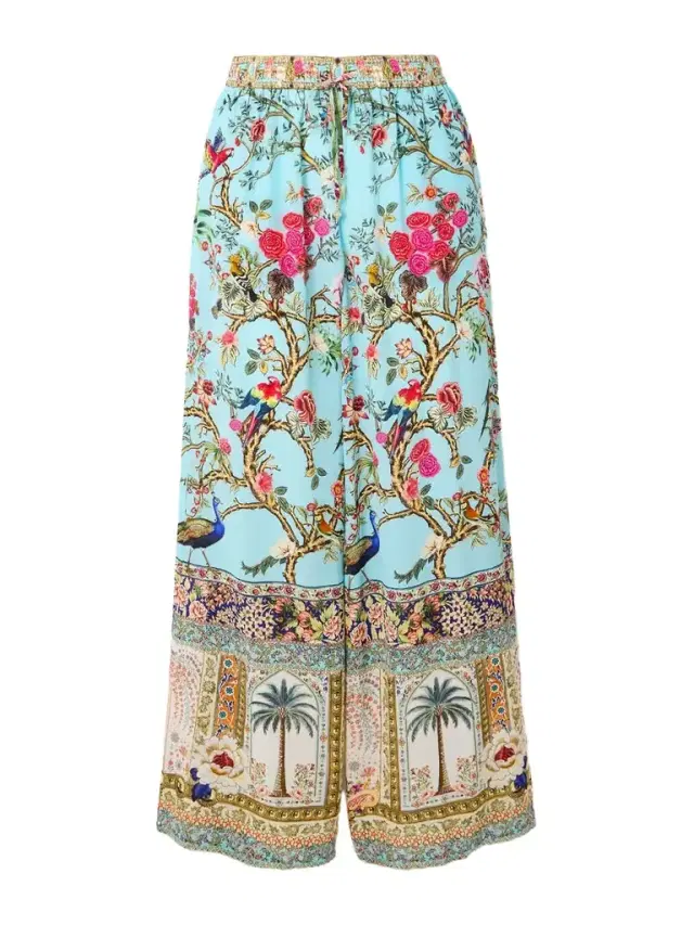 Printed Silk-satin Wide-leg Pants