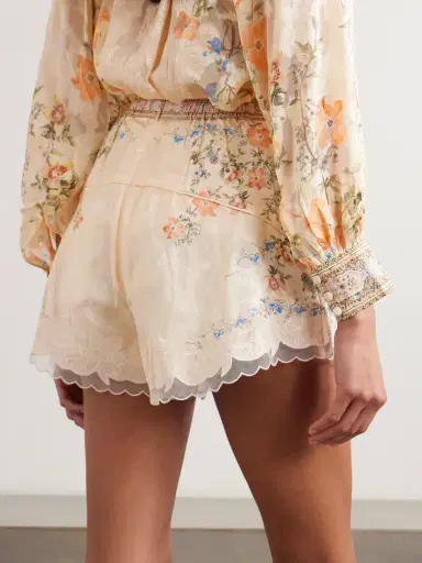 Camilla Crystal-embellished Tulle-trimmed Embroidered Floral-print Satin-jacquard Shorts | Thumbnail 3 Camilla Crystal-embellished Tulle-trimmed Embroidered Floral-print Satin-jacquard Shorts | Thumbnail 3