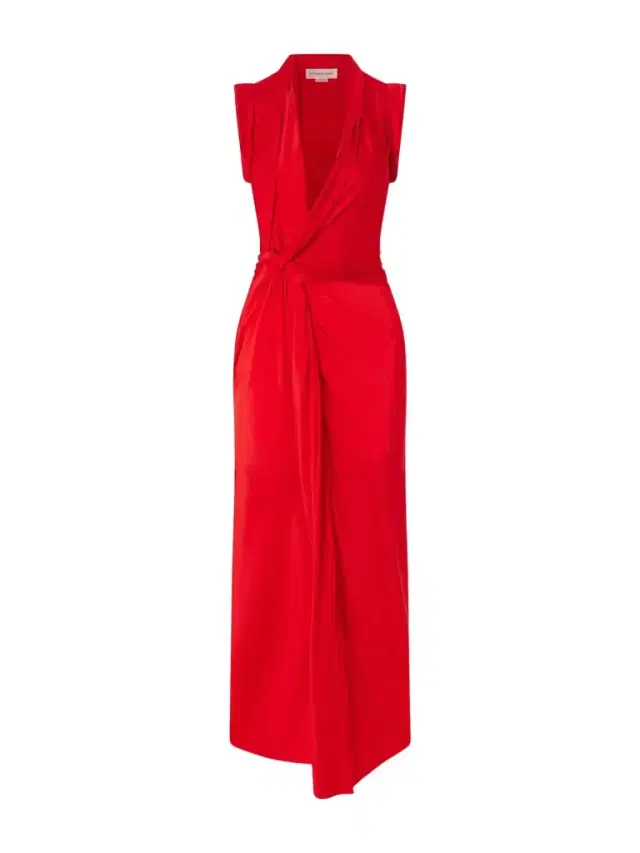 Asymmetric Twisted Satin Maxi Dress