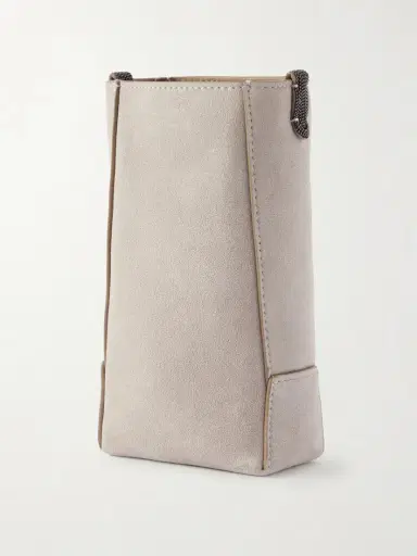 Brunello Cucinelli Embellished Leather-trimmed Suede Pouch | Thumbnail 4