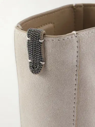 Brunello Cucinelli Embellished Leather-trimmed Suede Pouch | Thumbnail 5