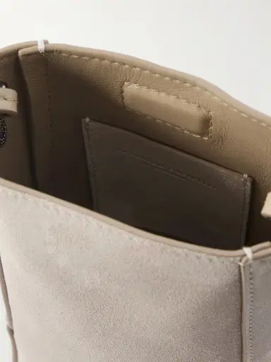 Brunello Cucinelli Embellished Leather-trimmed Suede Pouch | Thumbnail 6