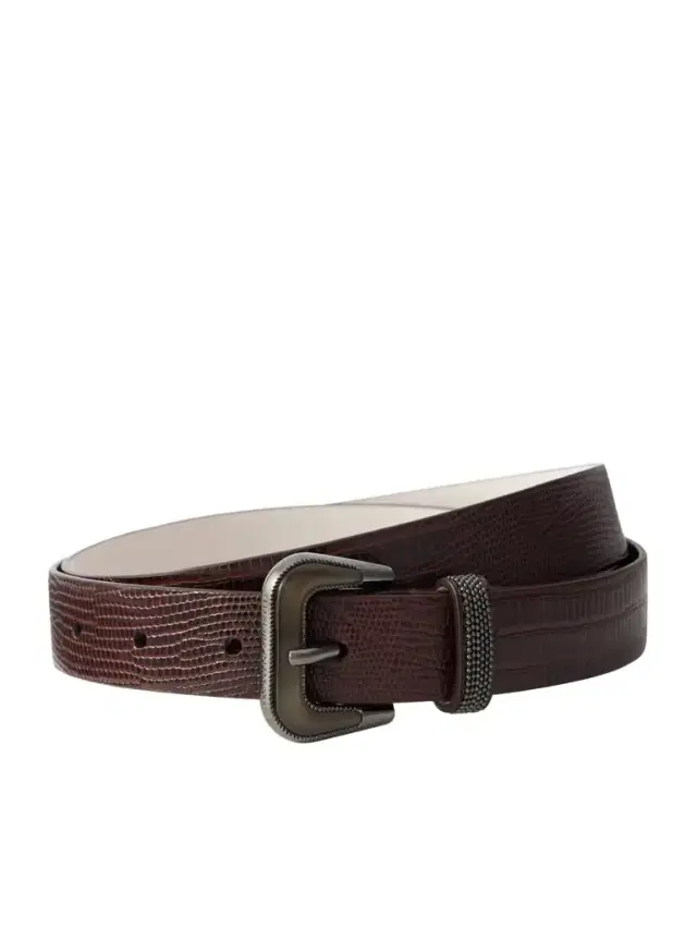 Lizard-effect Leather Belt