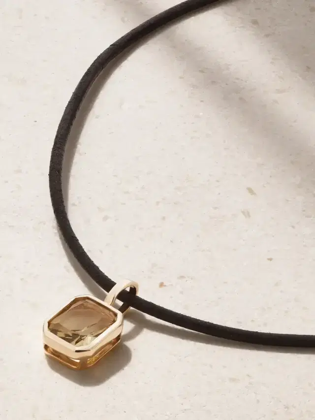 By Pariah Orbit Prism 14-karat Recycled Gold, Leather And Quartz Necklace