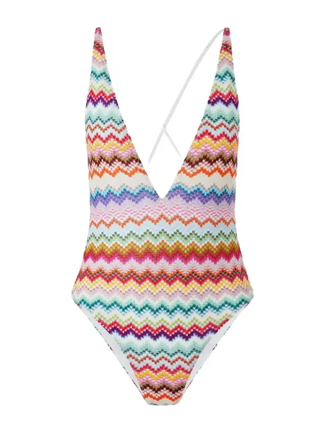 Mare Striped Metallic Crochet-knit Swimsuit