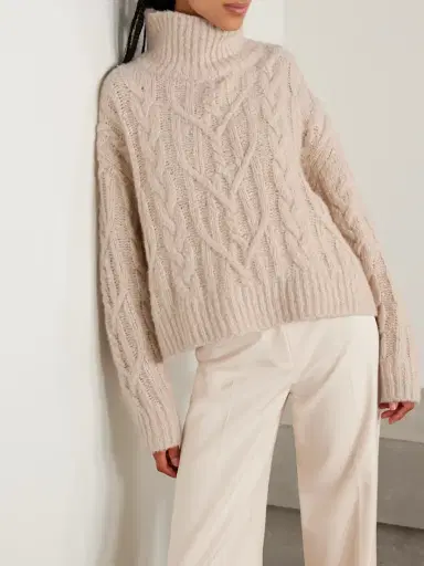 Nili Lotan Fairiny Cable-knit Brushed Cashmere And Silk-blend Turtleneck Sweater | Thumbnail 3 Nili Lotan Fairiny Cable-knit Brushed Cashmere And Silk-blend Turtleneck Sweater | Thumbnail 3