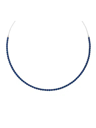 Wish Fine Jewelry 4.68ct Blue Sapphire 18K Gold Tennis Necklace | Thumbnail 1
