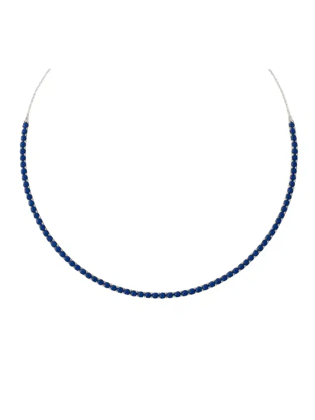 Wish Fine Jewelry 4.68ct Blue Sapphire 18K Gold Tennis Necklace