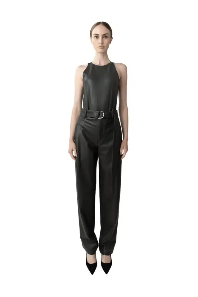 LAPOINTE Stretch Faux Leather Belted Tapered Trouser