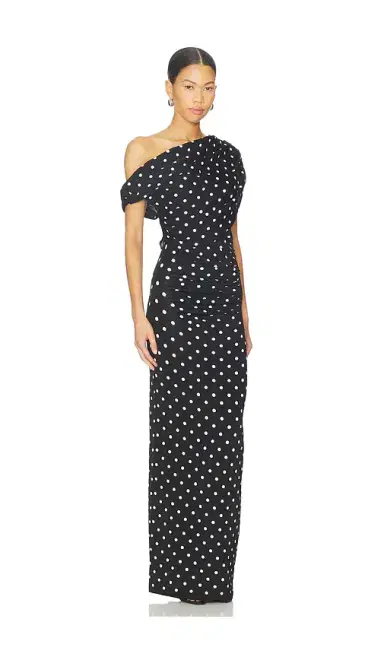 self-portrait Polka Dot Draped Knit Midi Dress | Thumbnail 2