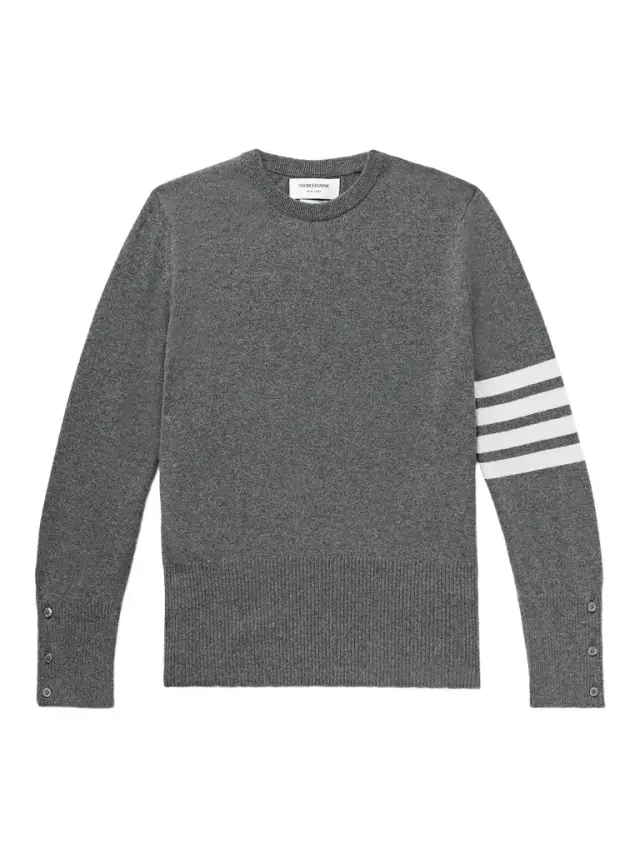 Slim-Fit Striped Grosgrain-Trimmed Cashmere Sweater - Men