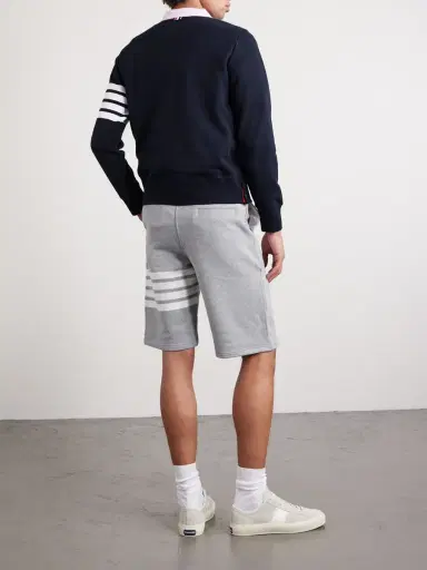 Thom Browne Striped Loopback Cotton-Jersey Shorts - Men | Thumbnail 4 Thom Browne Striped Loopback Cotton-Jersey Shorts - Men | Thumbnail 4
