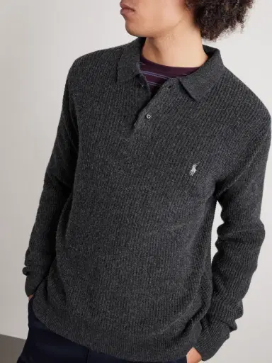 Polo Ralph Lauren Logo-Embroidered Waffle-Knit Wool and Cotton-Blend Polo Shirt - Men | Thumbnail 3 Polo Ralph Lauren Logo-Embroidered Waffle-Knit Wool and Cotton-Blend Polo Shirt - Men | Thumbnail 3