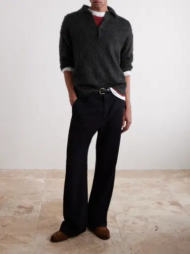 Auralee Brushed Mohair and Wool-Blend Polo Sweater - Men | Thumbnail 2