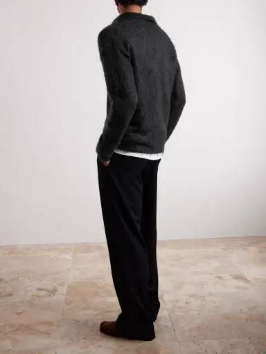 Auralee Brushed Mohair and Wool-Blend Polo Sweater - Men | Thumbnail 4