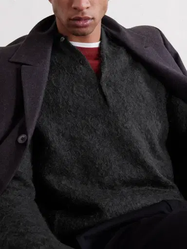 Auralee Brushed Mohair and Wool-Blend Polo Sweater - Men | Thumbnail 5