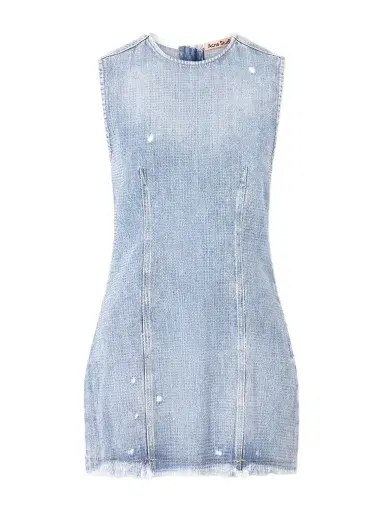 Acne Studios Denka Distressed Crystal-embellished Denim Mini Dress | Thumbnail 1 Acne Studios Denka Distressed Crystal-embellished Denim Mini Dress | Thumbnail 1