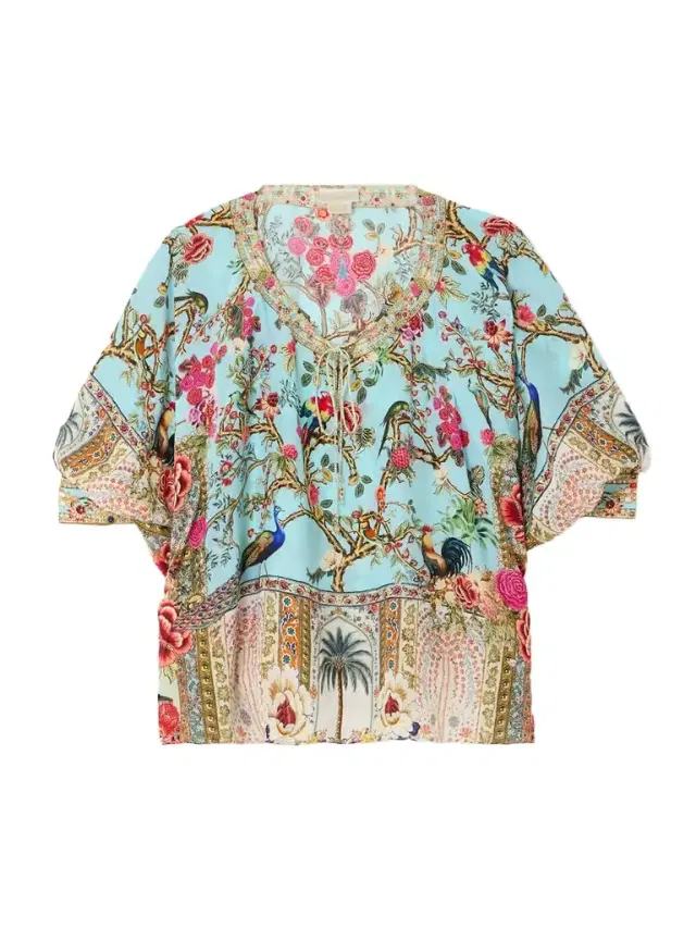 Sultans And Queens Tie-detailed Embellished Printed Silk-crepe Blouse