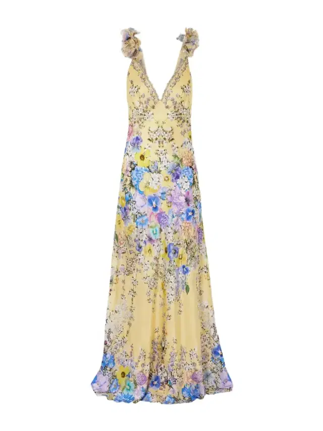 Appliquéd Embellished Floral-print Silk-satin Maxi Dress