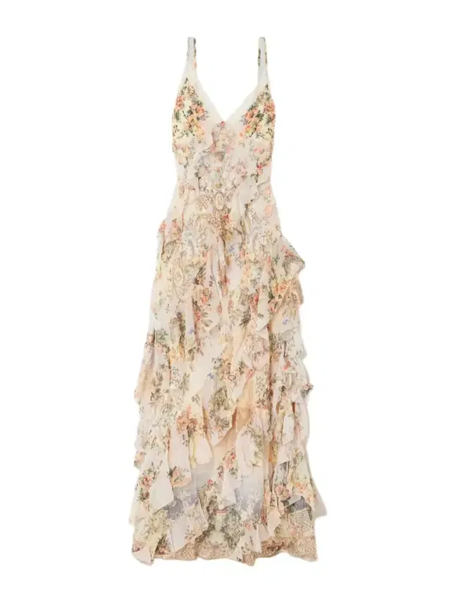 Lace-trimmed Ruffled Floral-print Silk-chiffon Maxi Dress