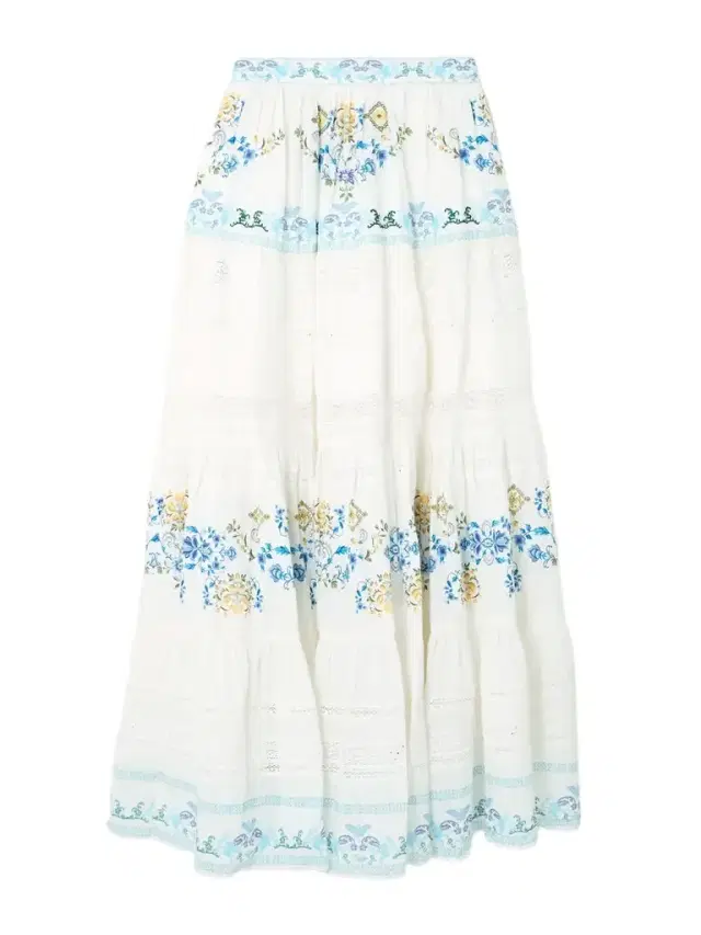 My Homespun Heart Lace-trimmed Embroidered Printed Tiered Cotton And Silk-blend Maxi Skirt