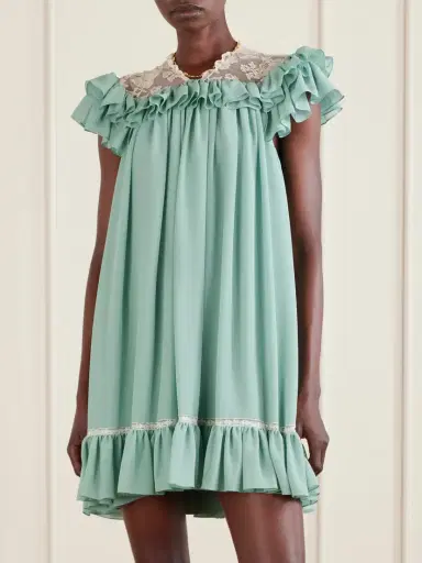 Chloé Ruffled Lace-trimmed Silk Georgette Mini Dress | Thumbnail 3 Chloé Ruffled Lace-trimmed Silk Georgette Mini Dress | Thumbnail 3